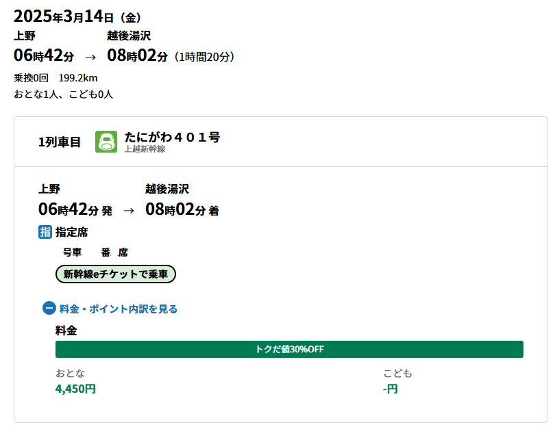 えきねっとでの手配結果